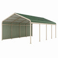 Abri voiture 600 x 300 x 280 cm en acier vert et beige avec toit incliné